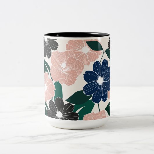 Moderne pastel en donkere bloem tweekleurige koffiemok (Center)