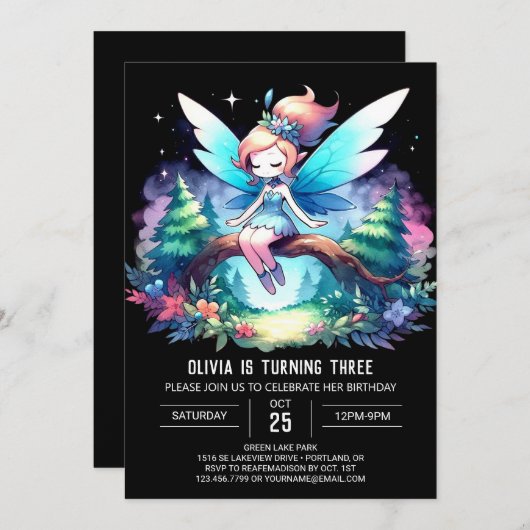 Moderne Pastel Fairy verjaardag Kaart (Voorkant / Achterkant)