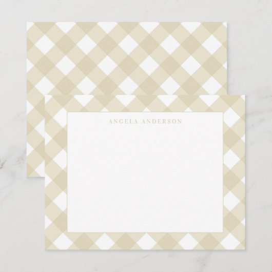 Moderne Pastel Geel Bruin Gingham Plaid Rut Notitiekaartje (Voorkant / Achterkant)