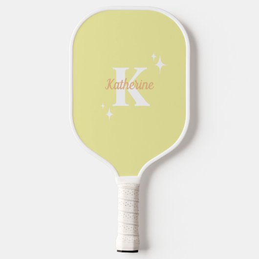 Moderne Pastel Geel Monogram Vrouwelijk Pickleball Paddle (Achterkant)