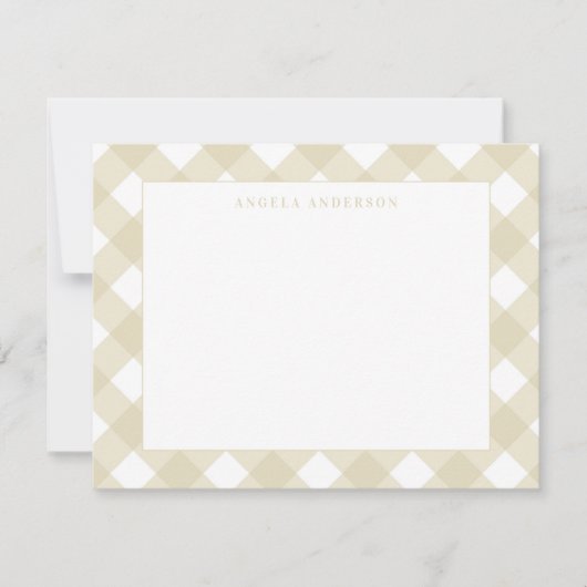 Moderne Pastel Gele Bruine Gingham Plaid Check Notitiekaartje (Voorkant)