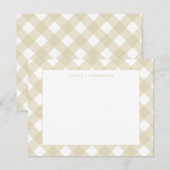 Moderne Pastel Gele Bruine Gingham Plaid Check Notitiekaartje (Voorkant / Achterkant)