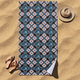 Moderne pastel geometrische bloem monogram patroon strandlaken