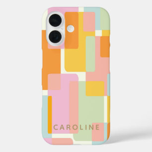 Moderne Pastel Geometrische Vormen Gepersonaliseer iPhone 16 Hoesje