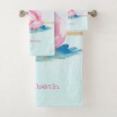 Moderne pastel gestreept, roze flamingo's bad handdoek (Insitu)