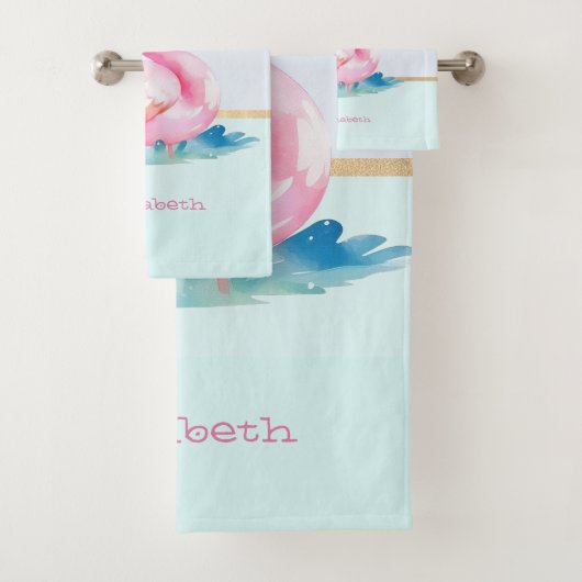 Moderne pastel gestreept, roze flamingo's bad handdoek (Insitu)