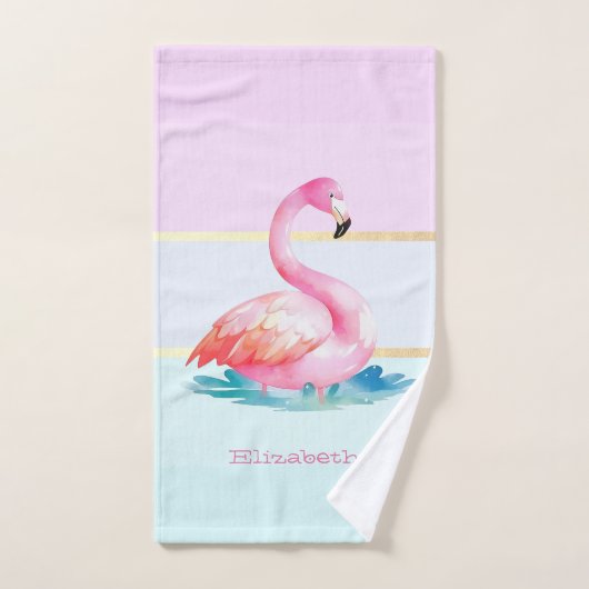 Moderne pastel gestreept, roze flamingo's bad handdoek (Handdoek)