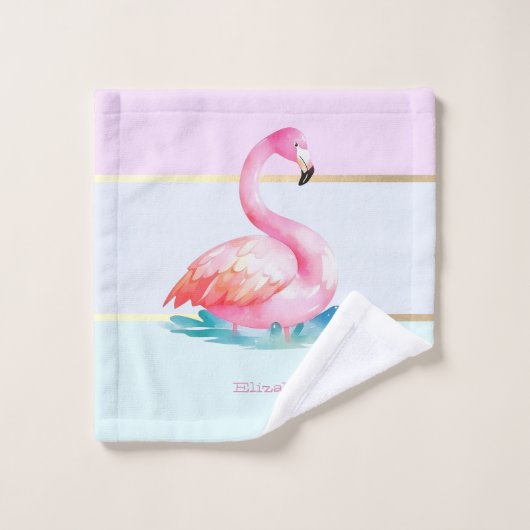Moderne pastel gestreept, roze flamingo's bad handdoek (Wasdoekje)