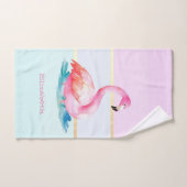 Moderne pastel gestreept, roze flamingo's bad handdoek (Handdoek)