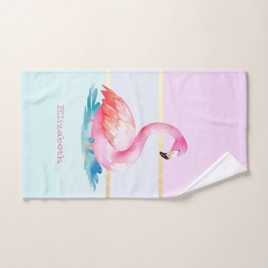Moderne pastel gestreept, roze flamingo's bad handdoek (Handdoek)