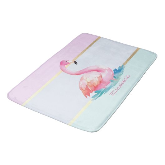 Moderne pastel gestreept, roze flamingo's badmat (Gekanteld)