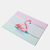 Moderne pastel gestreept, roze flamingo's deurmat (Schuin)