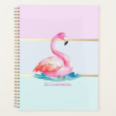 Moderne pastel gestreept, roze flamingo's planner (Voorkant)