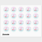 Moderne pastel gestreept, roze flamingo's ronde sticker (Vel)