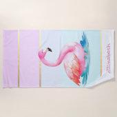 Moderne pastel gestreept, roze flamingo's strandlaken (Voorkant)