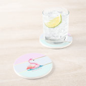 Moderne pastel gestreept, roze flamingo's zandsteen onderzetter (Zijkant)