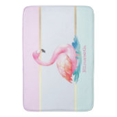 Moderne Pastel Gestreepte, Roze Flamingo's Badmat (Voorkant Verticaal)