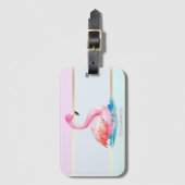 Moderne Pastel Gestreepte, Roze Flamingo's  Bagagelabel (Voorkant (verticaal))