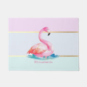 Moderne Pastel Gestreepte, Roze Flamingo's Deurmat (Voorkant)