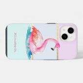 Moderne Pastel Gestreepte, Roze Flamingo's iPhone Hoesje (Achterkant horizontaal)