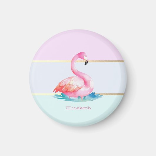 Moderne Pastel Gestreepte, Roze Flamingo's Magneet (Voorkant)