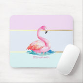 Moderne Pastel Gestreepte, Roze Flamingo's Muismat (Met muis)