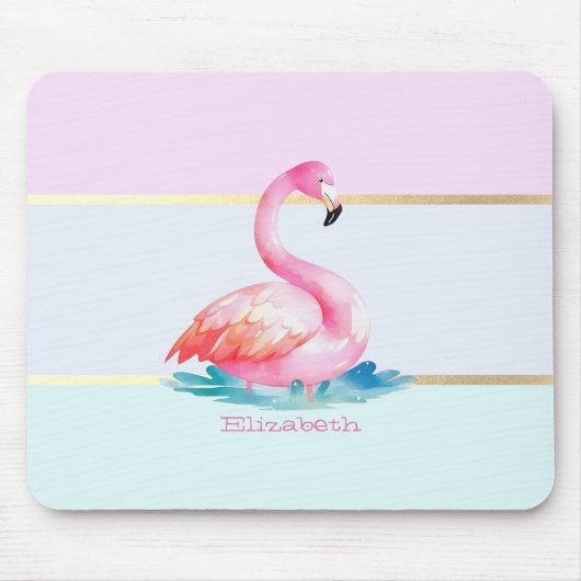 Moderne Pastel Gestreepte, Roze Flamingo's Muismat (Voorkant)