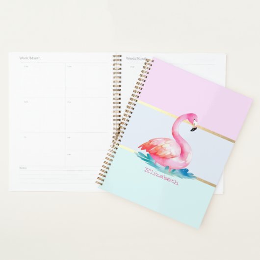 Moderne Pastel Gestreepte, Roze Flamingo's Planner (Display)