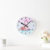 Moderne Pastel Gestreepte, Roze Flamingo's Ronde Klok (Huis)