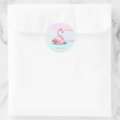 Moderne Pastel Gestreepte, Roze Flamingo's Ronde Sticker (Tas)
