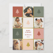 Moderne Pastel & Gouden Kerstboom Fotocollage Feestdagenkaart (Voorkant)