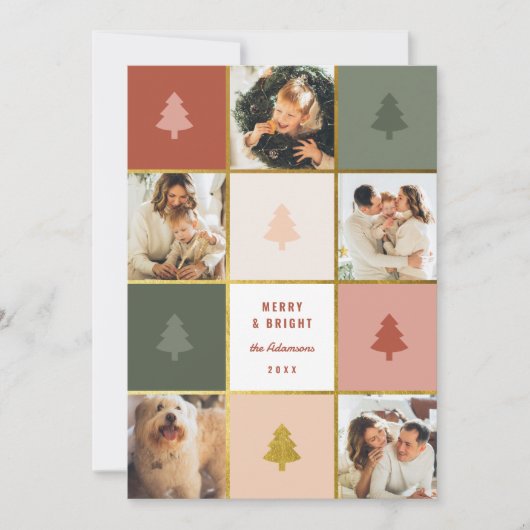 Moderne Pastel & Gouden Kerstboom Fotocollage Feestdagenkaart (Voorkant)