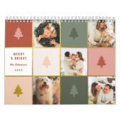 Moderne Pastel & Gouden Kerstboom Fotocollage Kalender (Hoes)