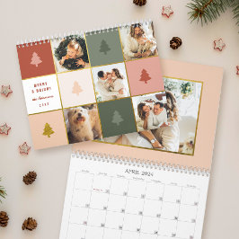 Moderne Pastel & Gouden Kerstboom Fotocollage Kalender
