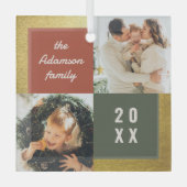 Moderne Pastel & Gouden Kerstmis 2 Fotocollage Glas Ornament (Voorkant)
