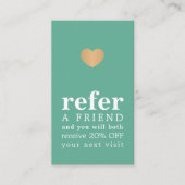 Moderne Pastel Groen Wit Faux Goud Hart Salon Aanbevelingskaartje (Voorkant)