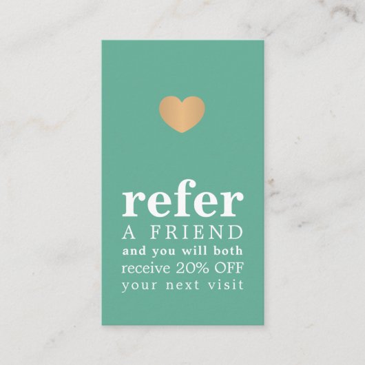 Moderne Pastel Groen Wit Faux Goud Hart Salon Aanbevelingskaartje (Voorkant)