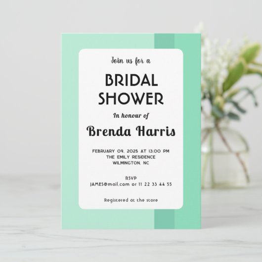 Moderne pastel groene bruids douche uitnodiging ka (Staand voorkant)