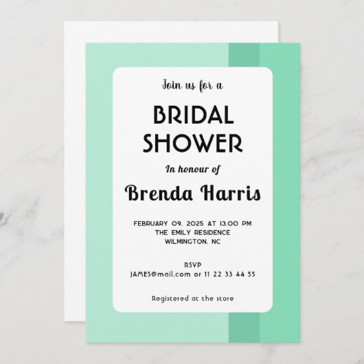 Moderne pastel groene bruids douche uitnodiging ka (Voorkant / Achterkant)