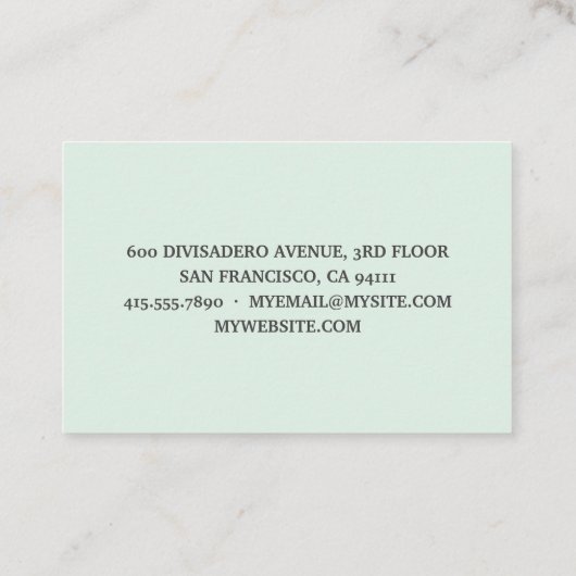 Moderne pastel groene schoonheid gepersonaliseerd  visitekaartje (Achterkant)