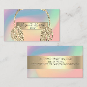 Moderne Pastel Holografische Glitter Koptelefoon D Visitekaartje