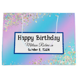 Moderne Pastel Holographic Happy Birthday Groot Cadeauzakje