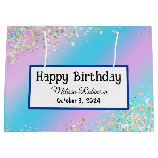 Moderne Pastel Holographic Happy Birthday Groot Cadeauzakje (Voorkant)