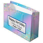 Moderne Pastel Holographic Happy Birthday Groot Cadeauzakje (Voorkant Gekanteld)