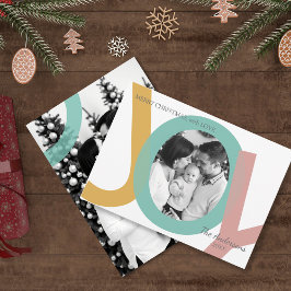 Moderne Pastel JOY Foto Minimalistische Kerst Feestdagenkaart