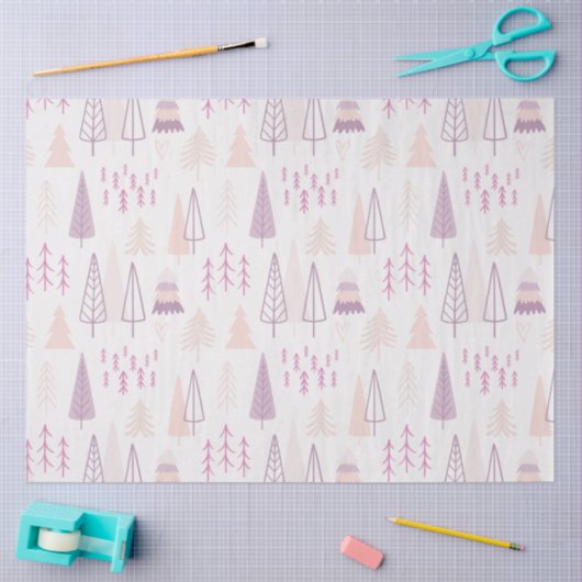 Moderne Pastel Kerstbomen Roze Kerst Tissuepapier (Craft)