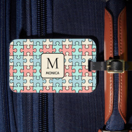 Moderne Pastel Kleur Puzzel Stukken Monogram Bagagelabel