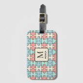 Moderne Pastel Kleur Puzzel Stukken Monogram Bagagelabel (Voorkant (verticaal))