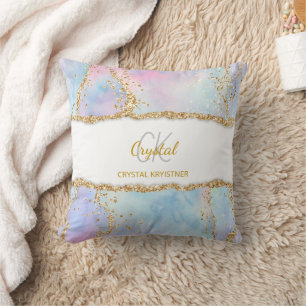 Moderne Pastel Kleuren Goud Glitter Monogram Kussen