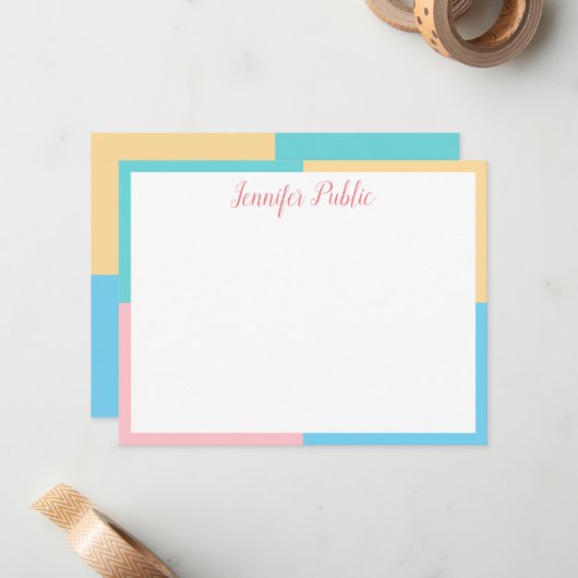 Moderne Pastel Kleuren Handgeschreven Script Sjabl Notitiekaartje (Voorkant / Achterkant in situ)